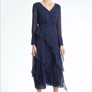 BANANA REPUBLIC Camo Ruffle Midi maxi dress Navy 0